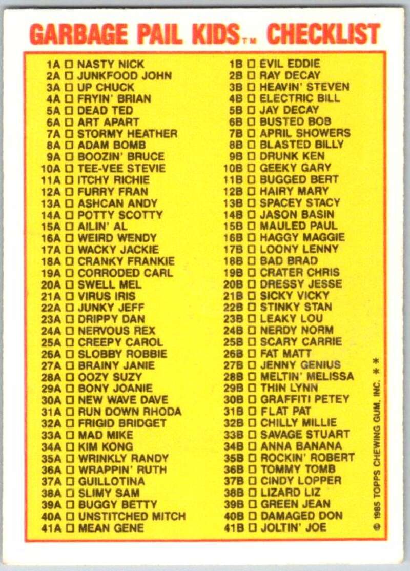 1985 Topps Garbage Pail Kids Series 1 #5a Dead Ted V44298