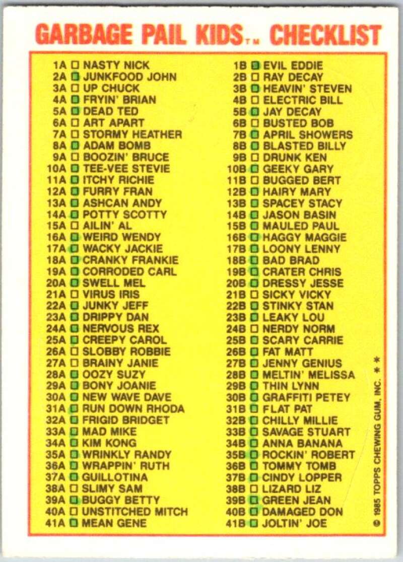 1985 Topps Garbage Pail Kids Series 1 #5a Dead Ted V44300