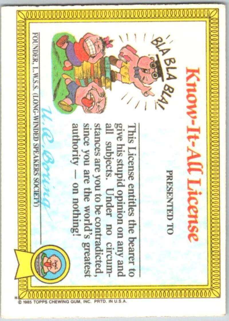 1985 Topps Garbage Pail Kids Series 1 #6a Art Apart V44312