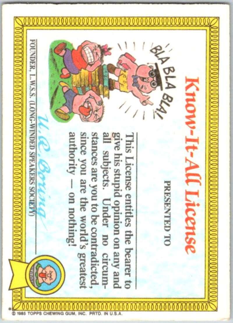 1985 Topps Garbage Pail Kids Series 1 #6a Art Apart V44313