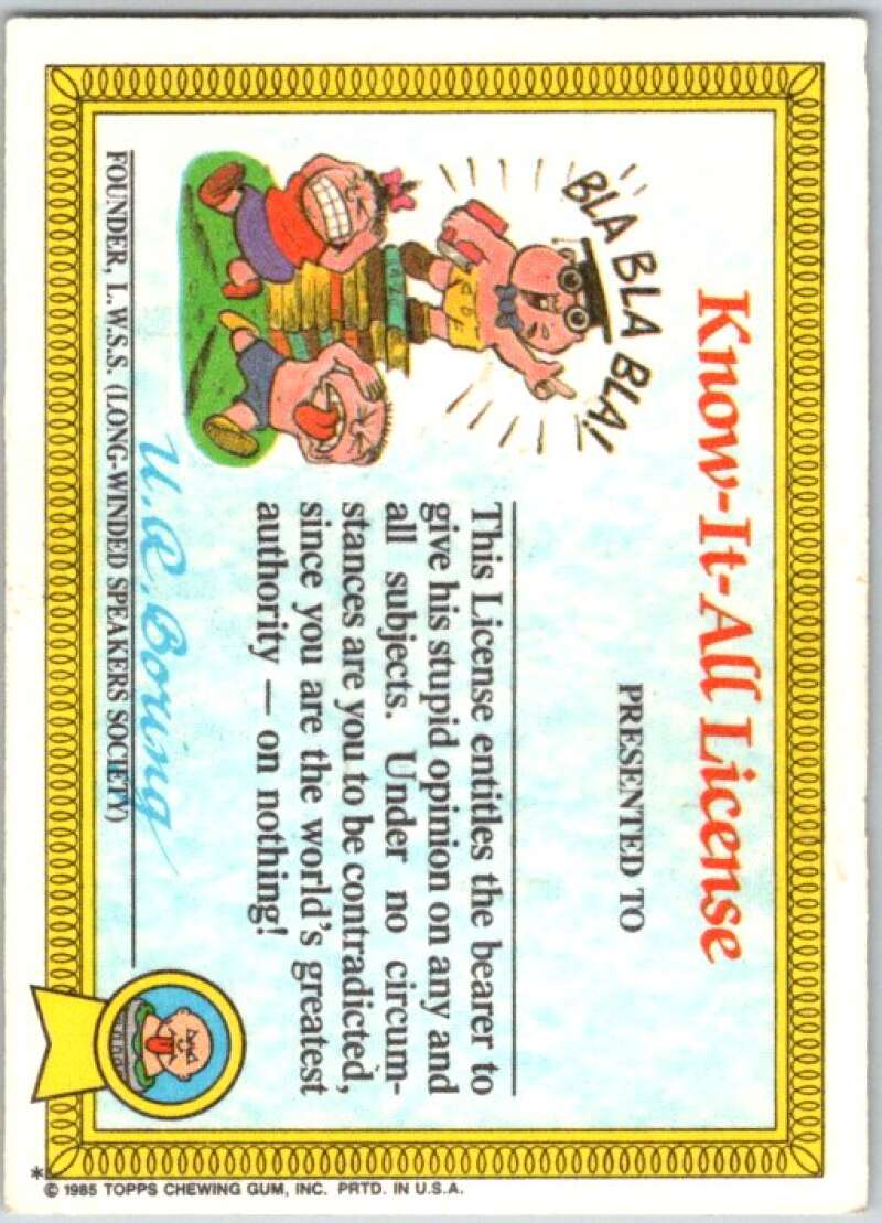1985 Topps Garbage Pail Kids Series 1 #6a Art Apart V44314