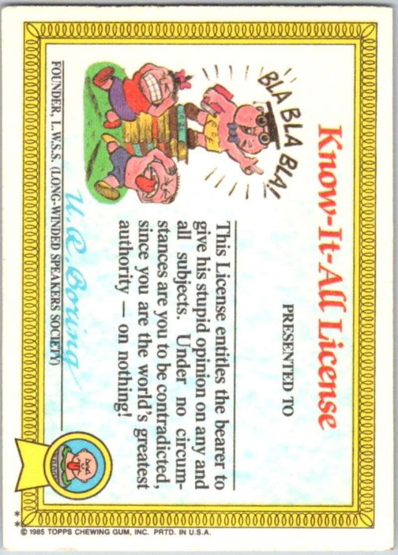 1985 Topps Garbage Pail Kids Series 1 #6b Busted Bob V44319