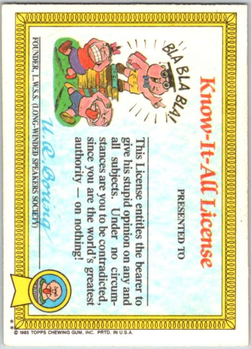 1985 Topps Garbage Pail Kids Series 1 #6b Busted Bob V44321