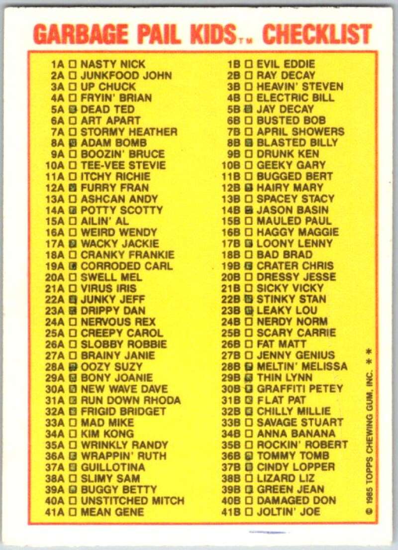 1985 Topps Garbage Pail Kids Series 1 #8a Adam Bomb V44329