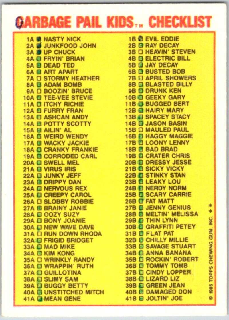 1985 Topps Garbage Pail Kids Series 1 #8a Adam Bomb V44330