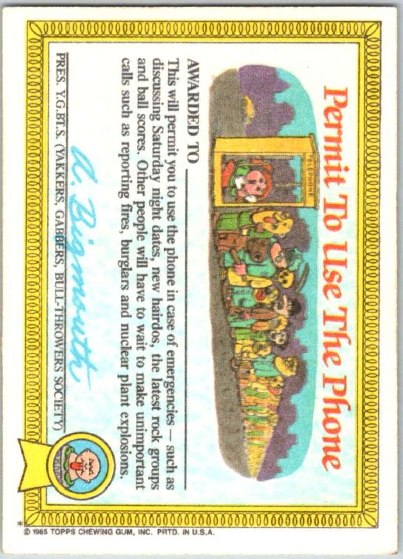 1985 Topps Garbage Pail Kids Series 1 #11a Itchy Richie V44360