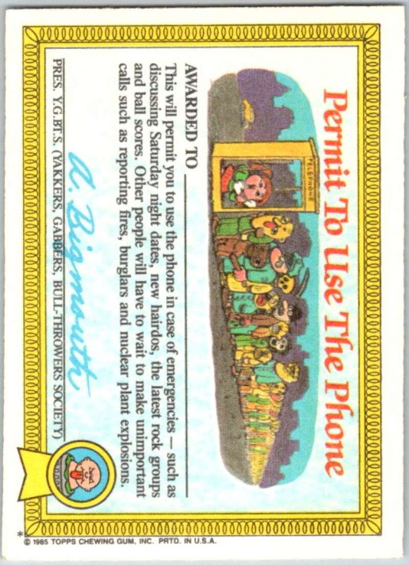 1985 Topps Garbage Pail Kids Series 1 #11a Itchy Richie V44361