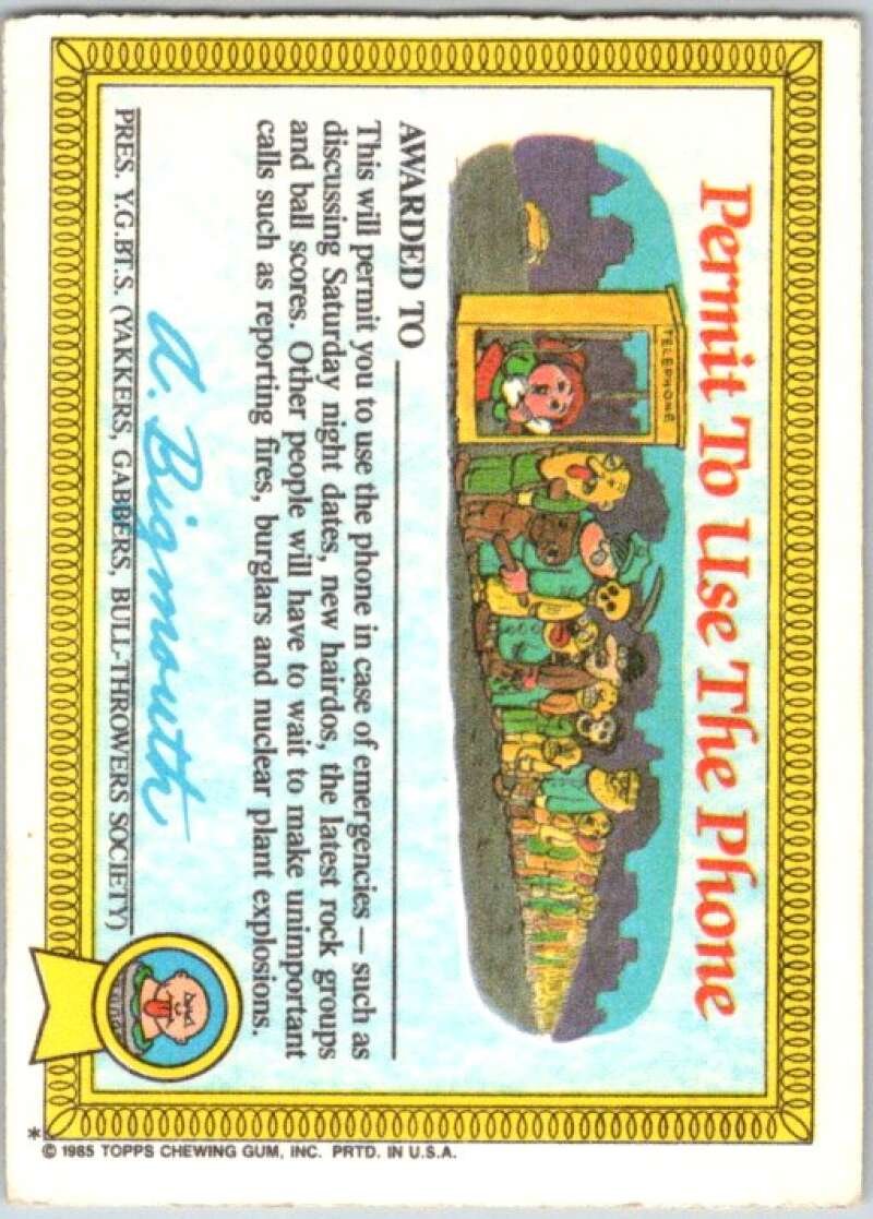 1985 Topps Garbage Pail Kids Series 1 #11a Itchy Richie V44362