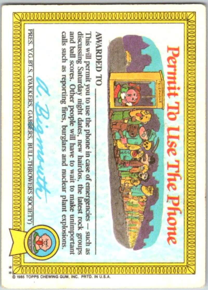 1985 Topps Garbage Pail Kids Series 1 #11b Bugged Bert V44364