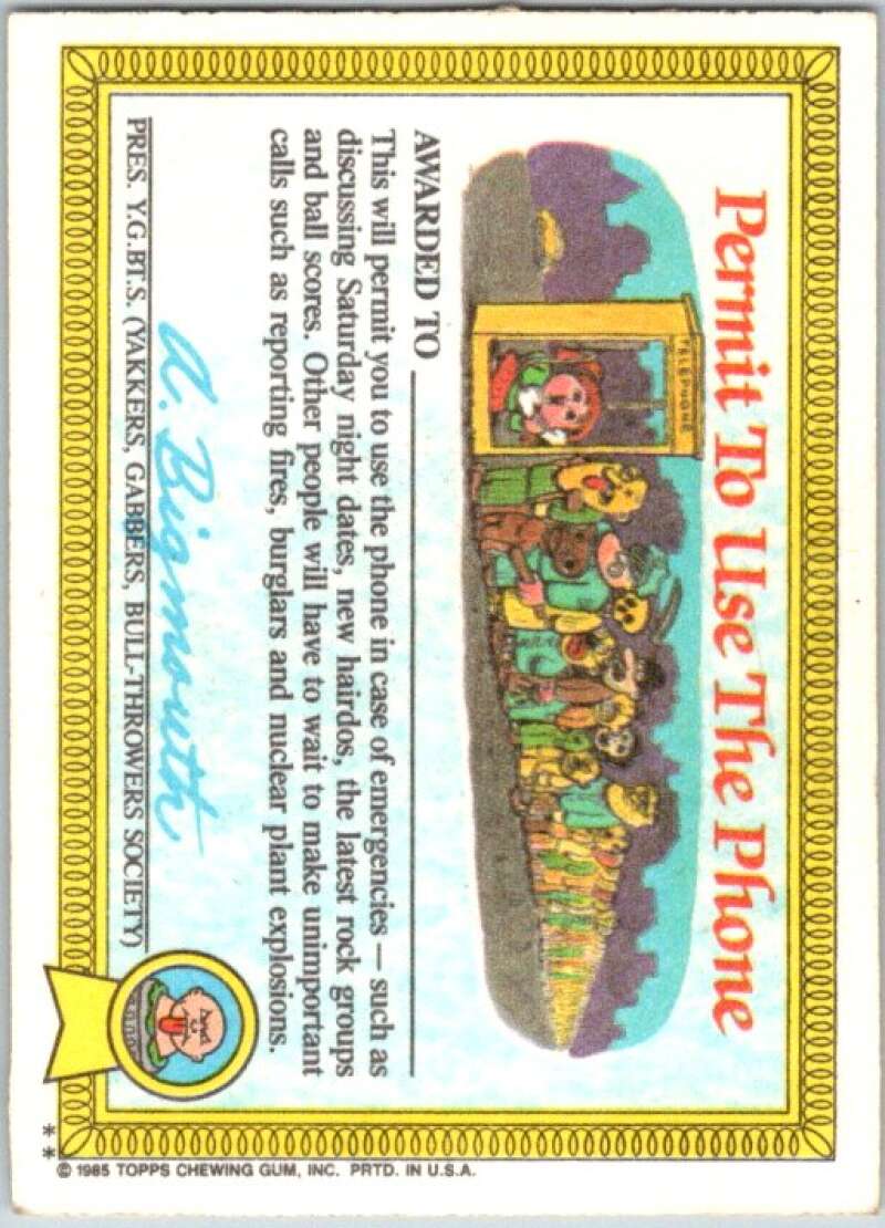 1985 Topps Garbage Pail Kids Series 1 #11b Bugged Bert V44365
