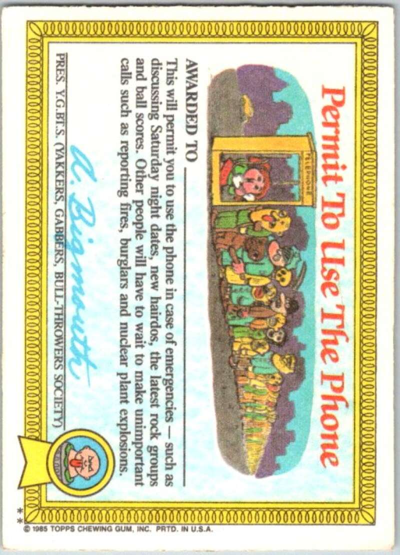 1985 Topps Garbage Pail Kids Series 1 #11b Bugged Bert V44366