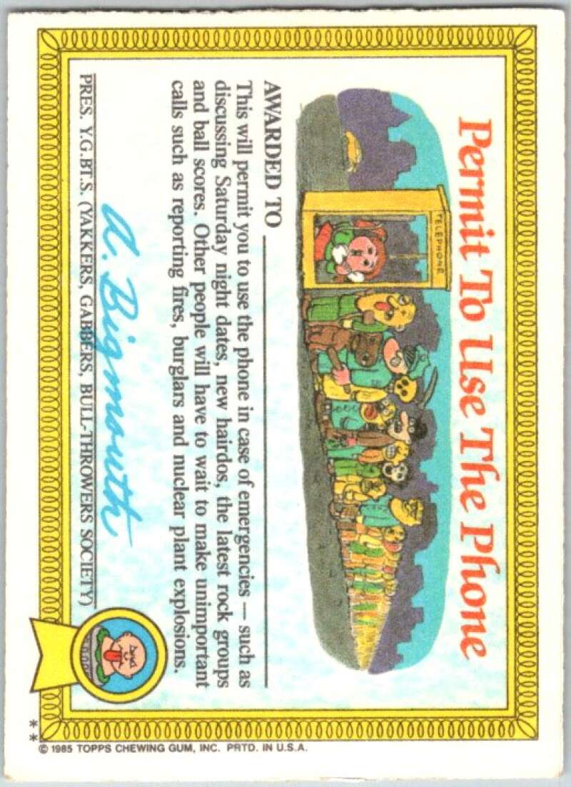 1985 Topps Garbage Pail Kids Series 1 #11b Bugged Bert V44367