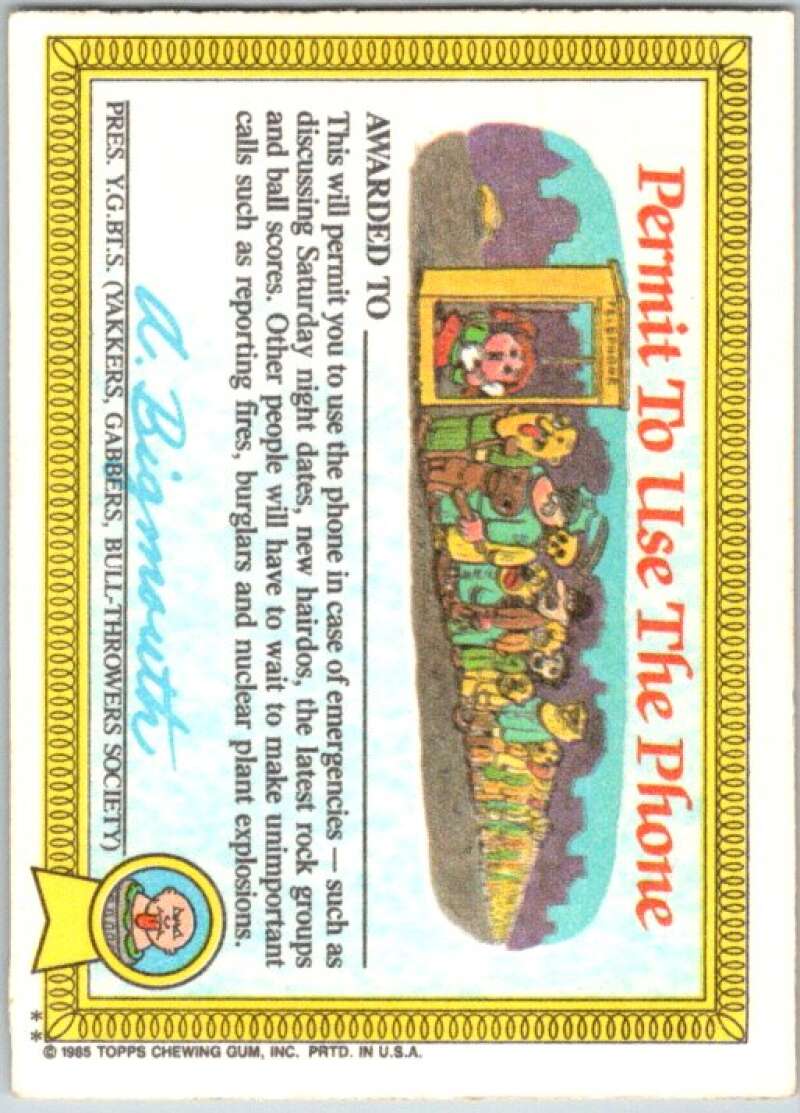1985 Topps Garbage Pail Kids Series 1 #11b Bugged Bert V44368