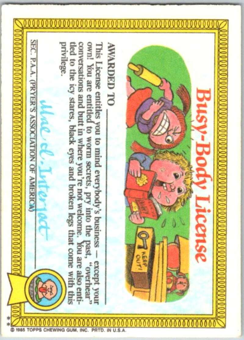1985 Topps Garbage Pail Kids Series 1 #36b Tommy Tomb V44623