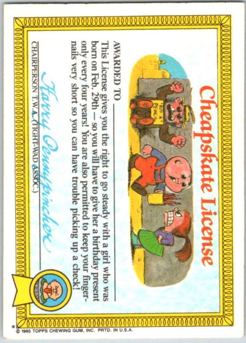 1985 Topps Garbage Pail Kids Series 1 #37a Guillo Tina V44627