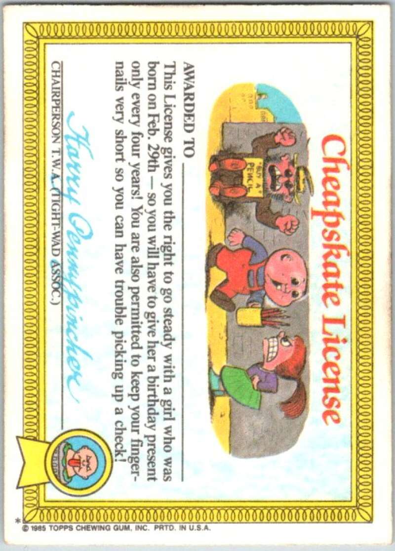 1985 Topps Garbage Pail Kids Series 1 #37a Guillo Tina V44629