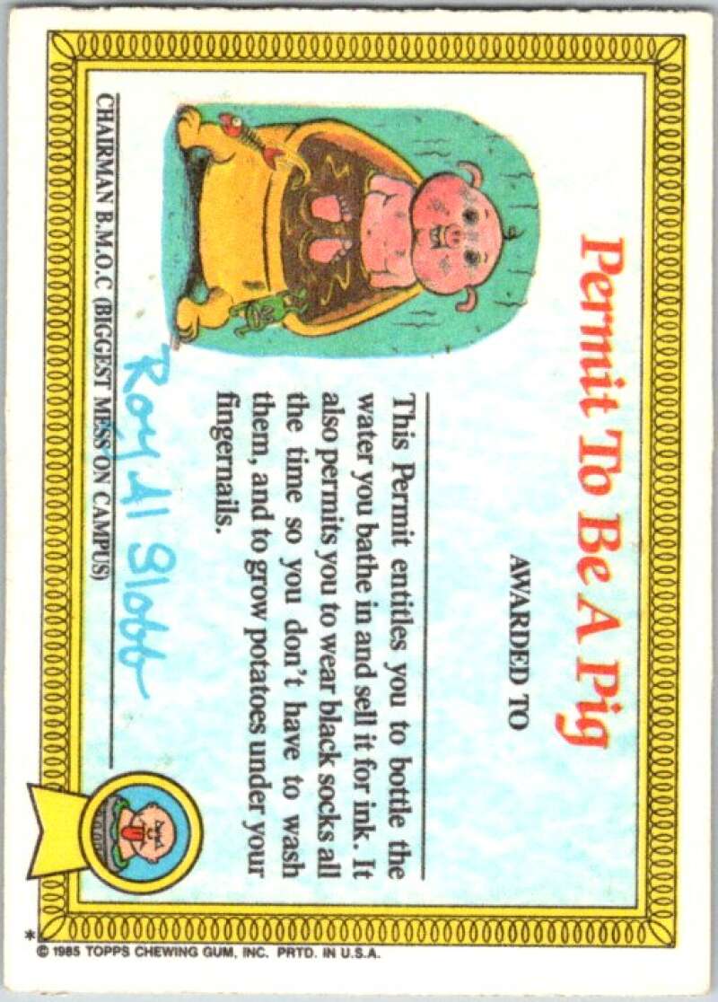 1985 Topps Garbage Pail Kids Series 1 #40a Unstitched Mitch V44663