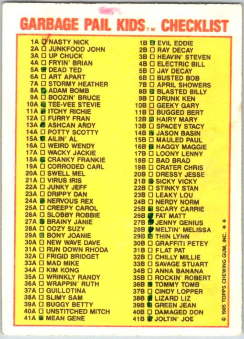1985 Topps Garbage Pail Kids Series NNO Thin Lynn V44696