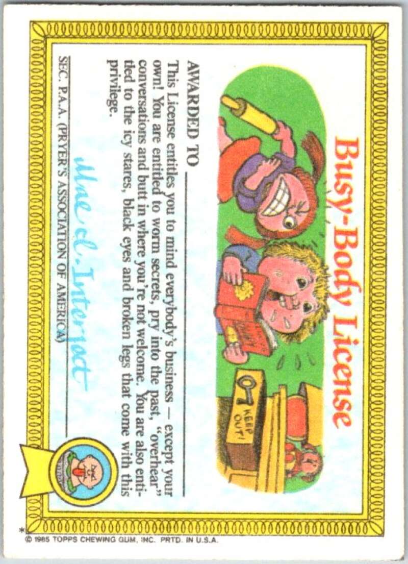 1985 Topps Garbage Pail Kids Series NNO Wrappin' Ruth V44715