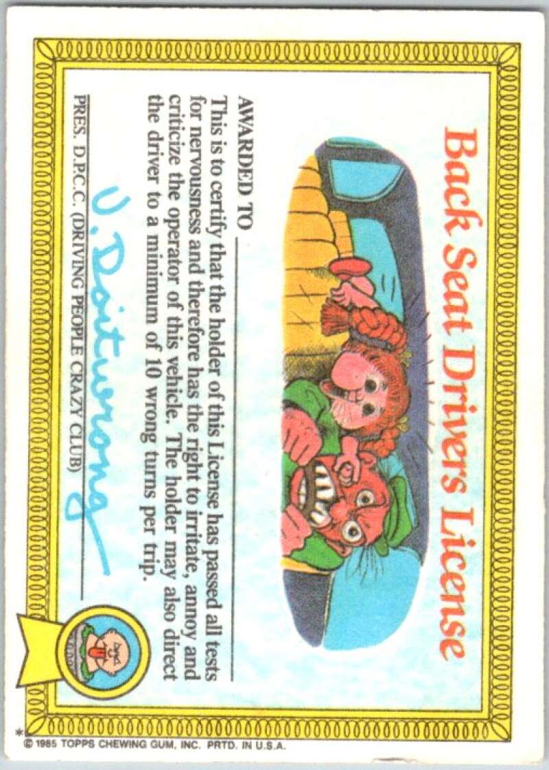1985 Topps Garbage Pail Kids Series NNO Junky Jeff V44741
