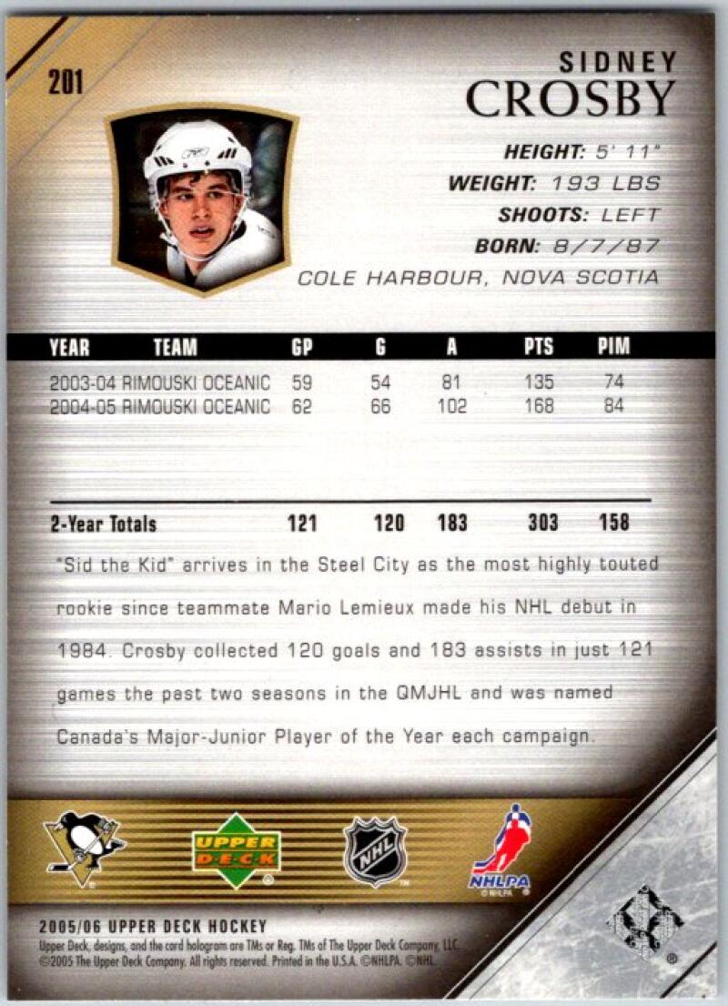 2005-06 Upper Deck #201 Sidney Crosby Young Guns RC Rookie Penguins