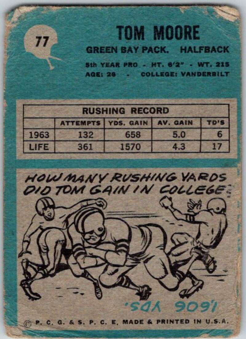 1964 Philadelphia Football #77 Tom Moore Green Bay Packers V44753