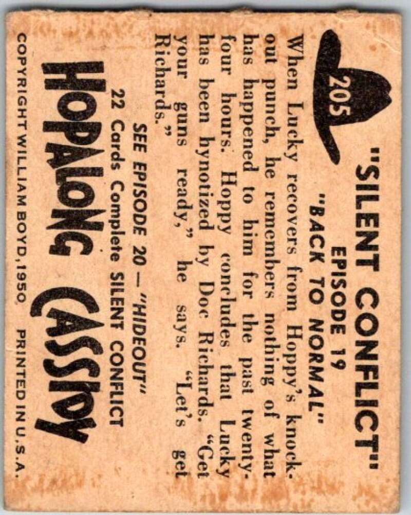 1950 Topps Hopalong Cassidy #205 Back to Normal V44820