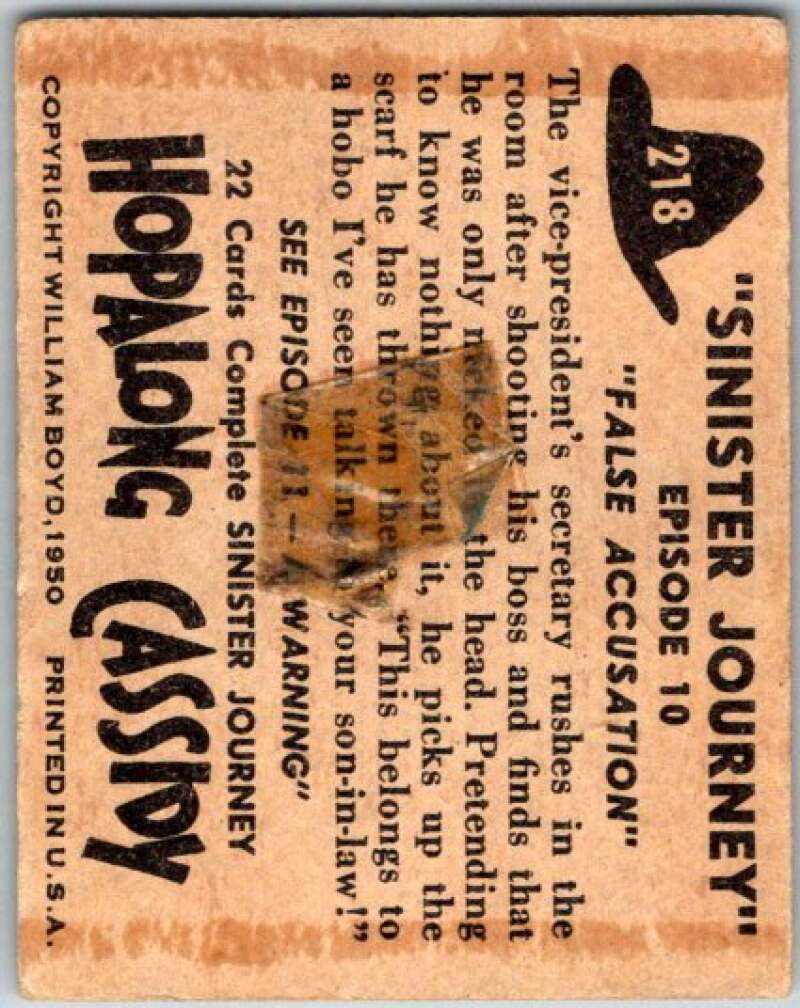 1950 Topps Hopalong Cassidy #218 False Accusation V44826