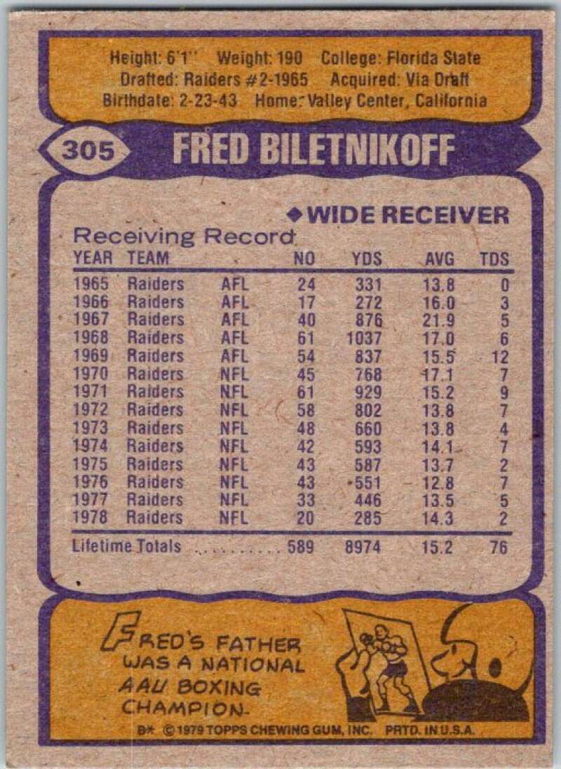 1979 Topps Football #305 Fred Biletnikoff  Oakland Raiders  V44990