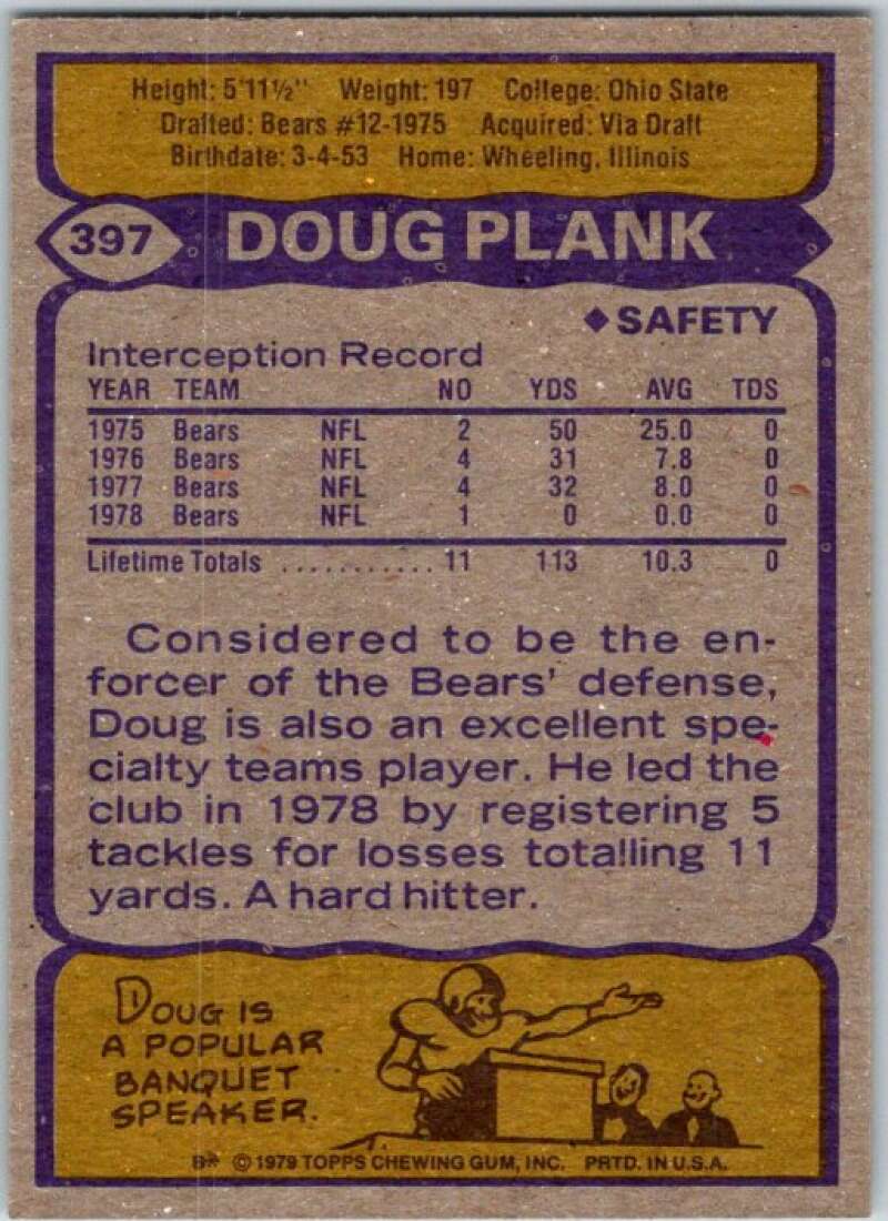 1979 Topps Football #397 Doug Plank  Chicago Bears  V44995