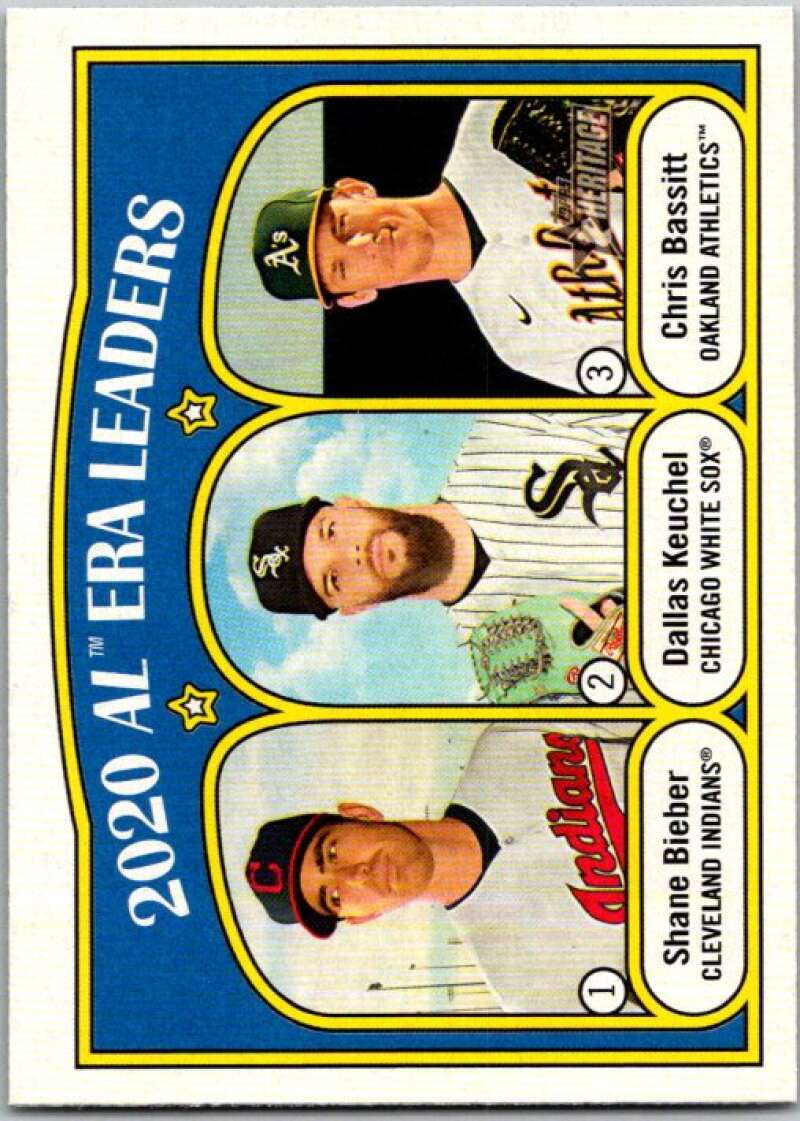 2021 Topps Heritage #92 Bassitt/Keuchel/Bieber League Leaders V45190