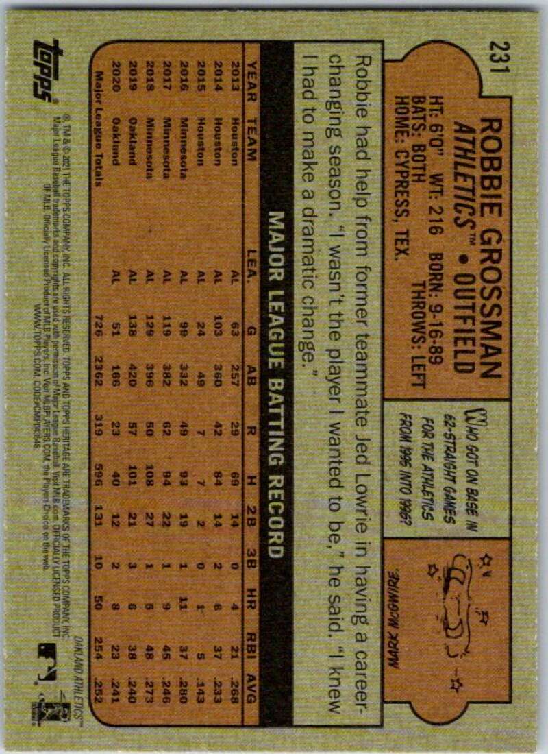 2021 Topps Heritage #231 Robbie Grossman Oakland Athletics V45200