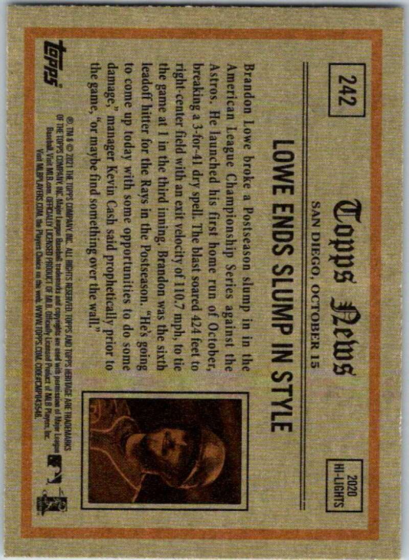 2021 Topps Heritage #242 Brandon Lowe In Action Rays V45201