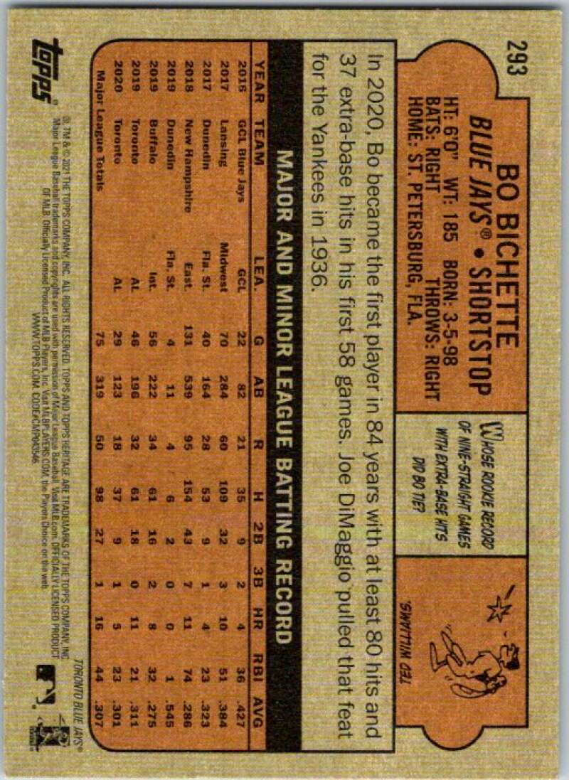 2021 Topps Heritage #293 Bo Bichette Toronto Blue Jays V45207