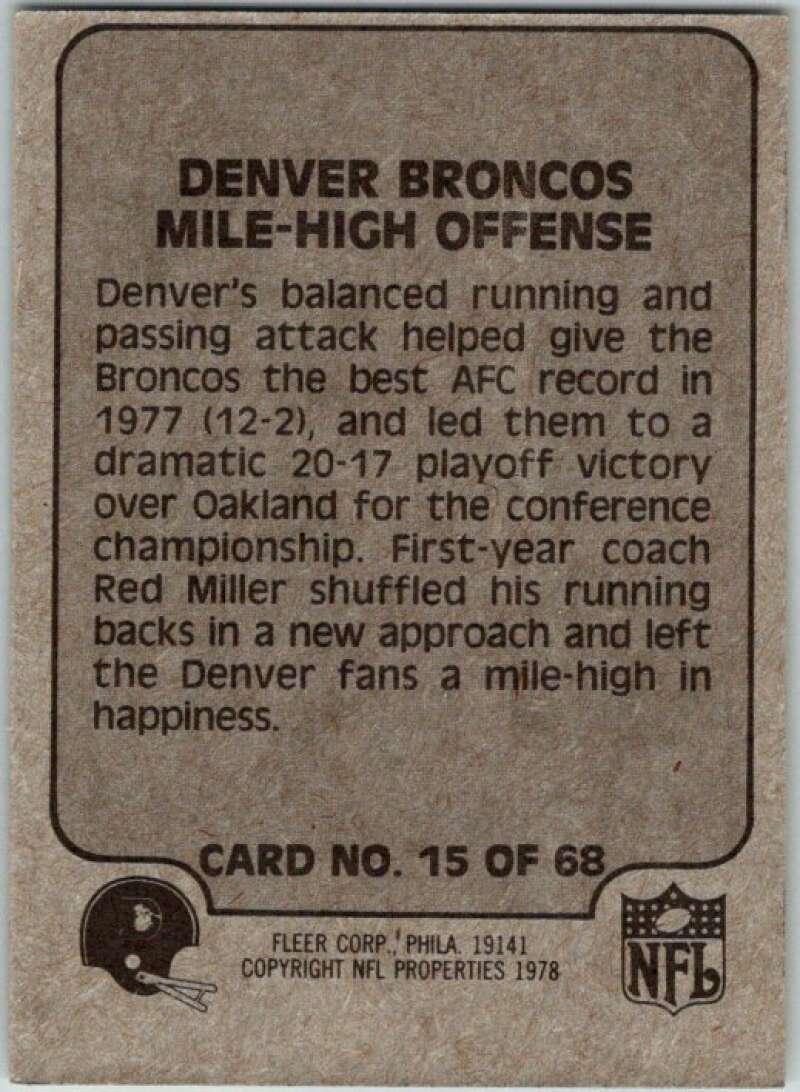 1978 Fleer Team Action # 15 Denver Broncos Mile-High Offense V45228