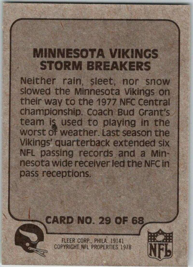 1978 Fleer Team Action # 29 Minnesota Vikings Storm Breakers V45245