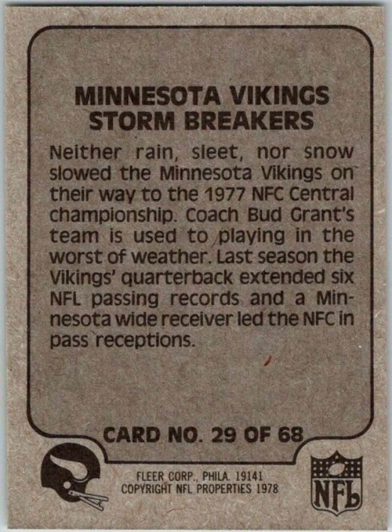 1978 Fleer Team Action # 29 Minnesota Vikings Storm Breakers V45246