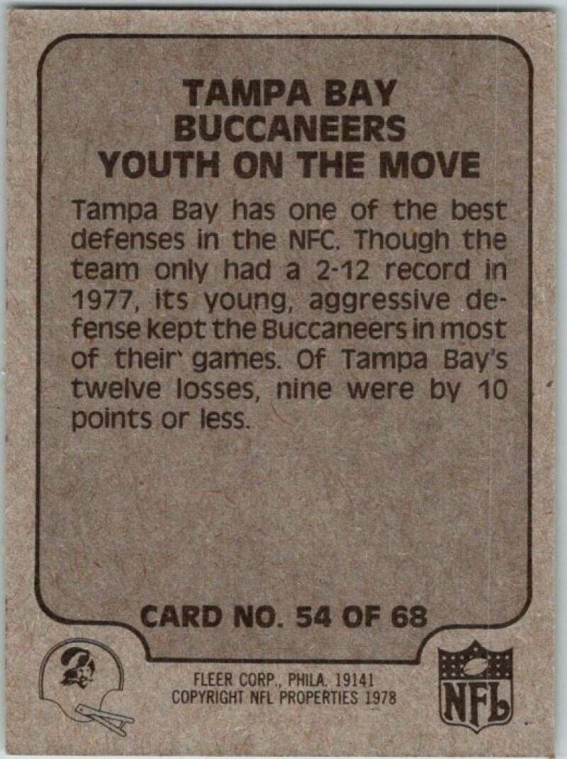 1978 Fleer Team Action # 54 Tampa Bay Buccaneers Youth Move V45264