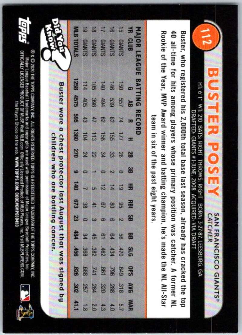 2020 Topps Big League #112 Buster Posey San Francisco Giants V45281