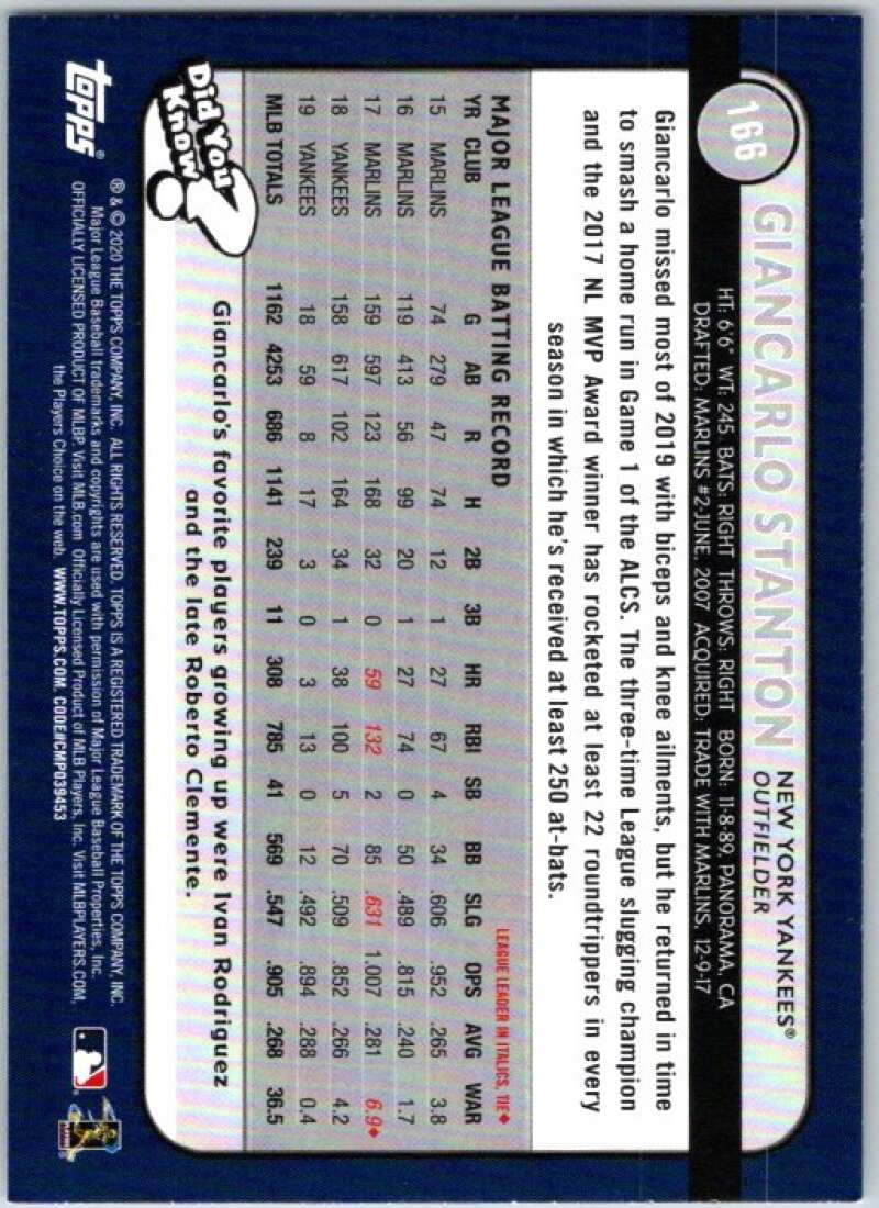 2020 Topps Big League #166 Giancarlo Stanton New York Yankees V45289