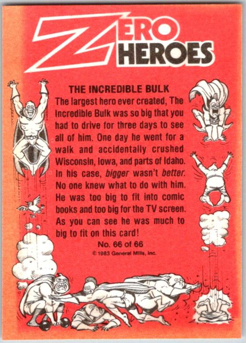 1983 Zero Heroes Stickers #66 The Incredible Bulk V45524
