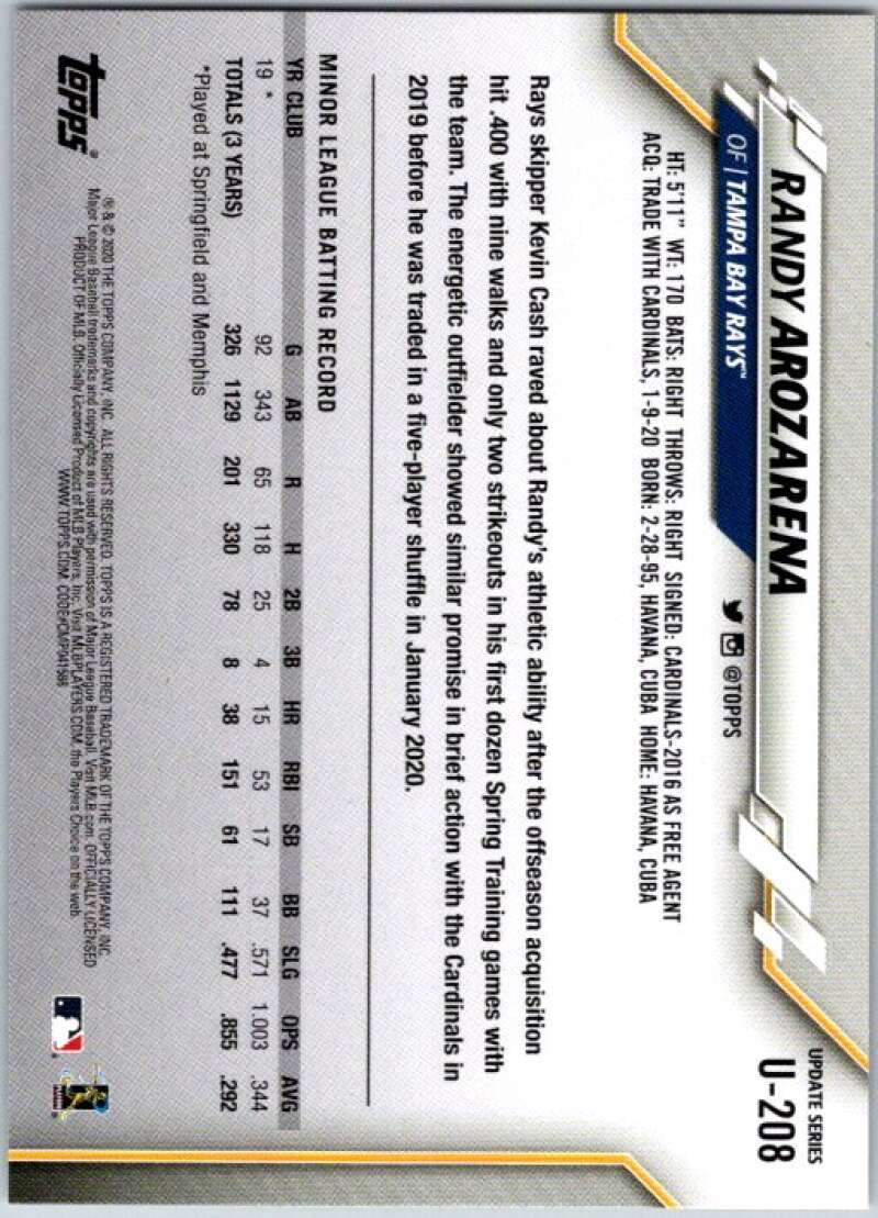 2020 Topps Update #U-208 Randy Arozarena RC Rookie Rays V45616