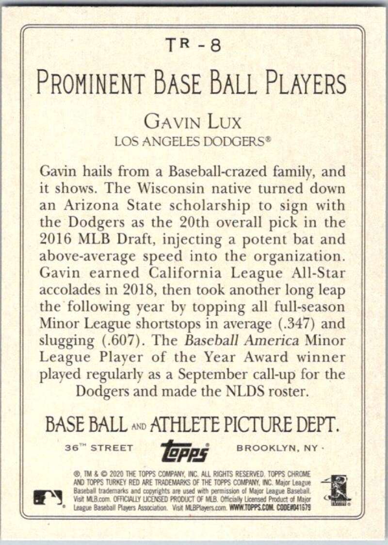 2020 Topps Update Turkey Red 2020 #TR-8 Gavin Lux Dodgers V45644