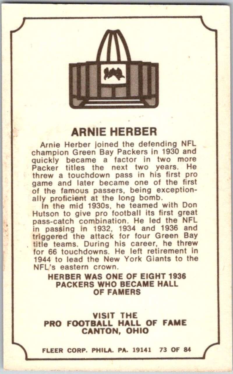 1975 Fleer The Immortal Roll Football #NNO Arnie Herber V45988
