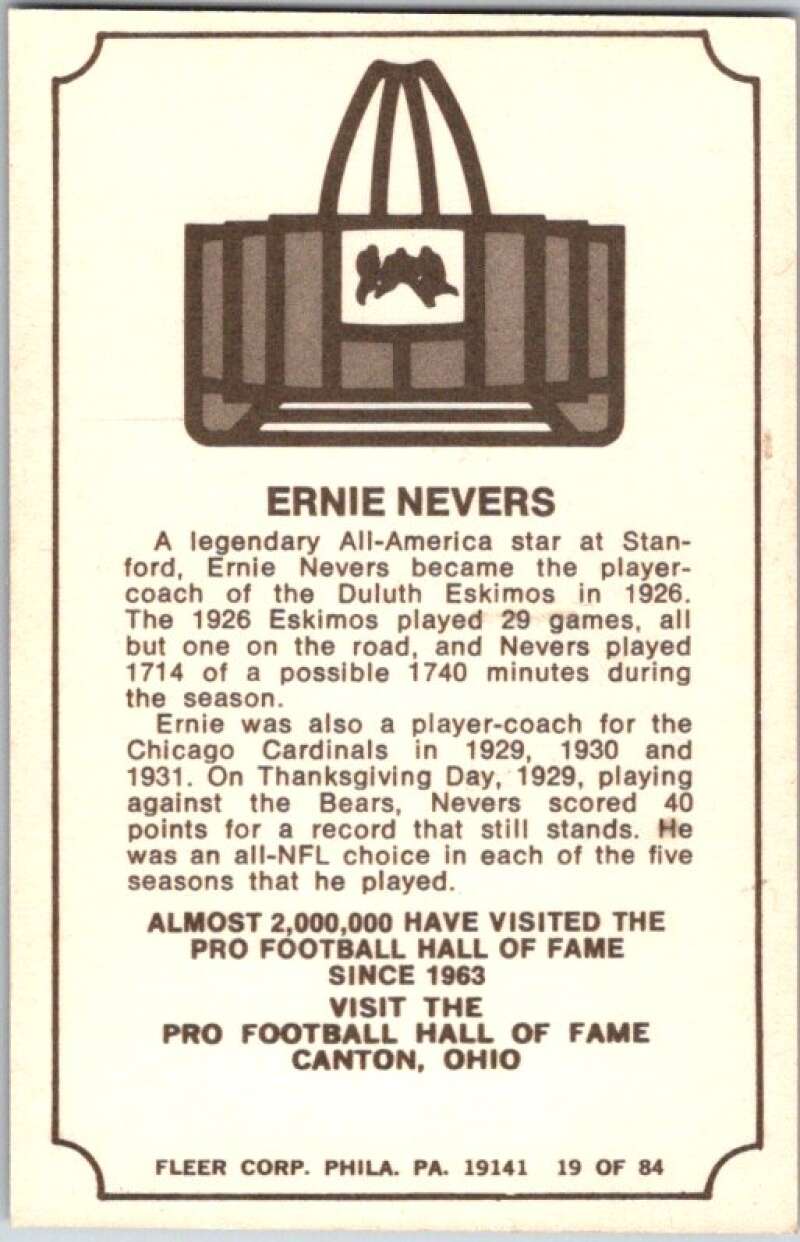 1975 Fleer The Immortal Roll Football #NNO Ernie Nevers  V46000