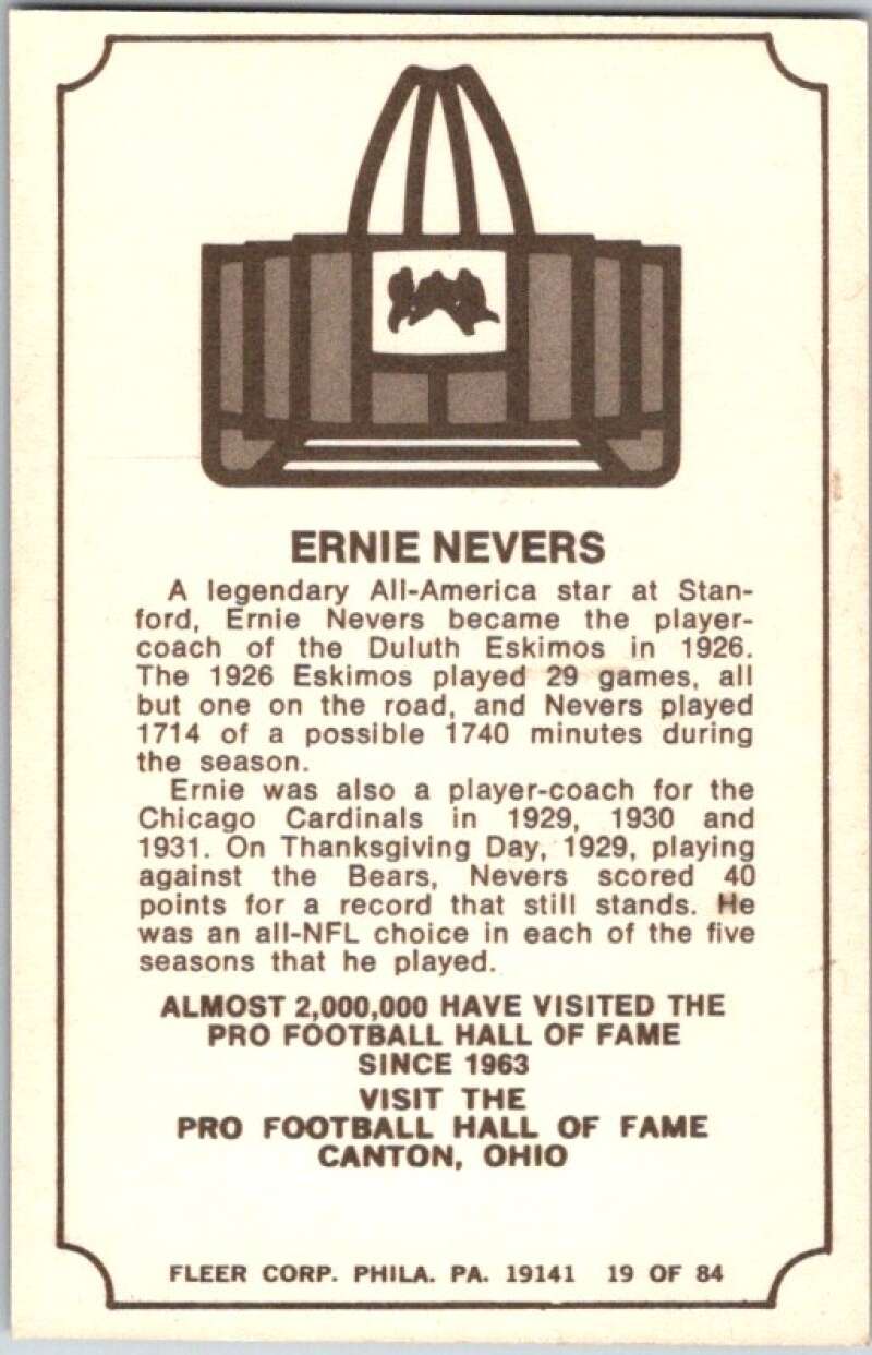 1975 Fleer The Immortal Roll Football #NNO Ernie Nevers V46000