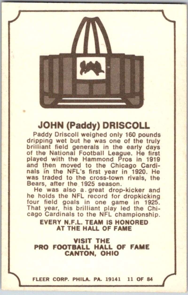 1975 Fleer The Immortal Roll Football #NNO John (Paddy) Driscoll  V46001