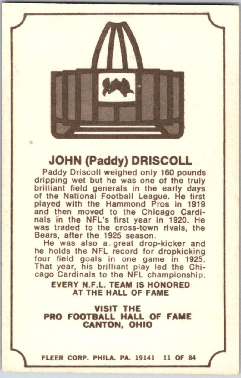 1975 Fleer The Immortal Roll Football #NNO John (Paddy) Driscoll V46001