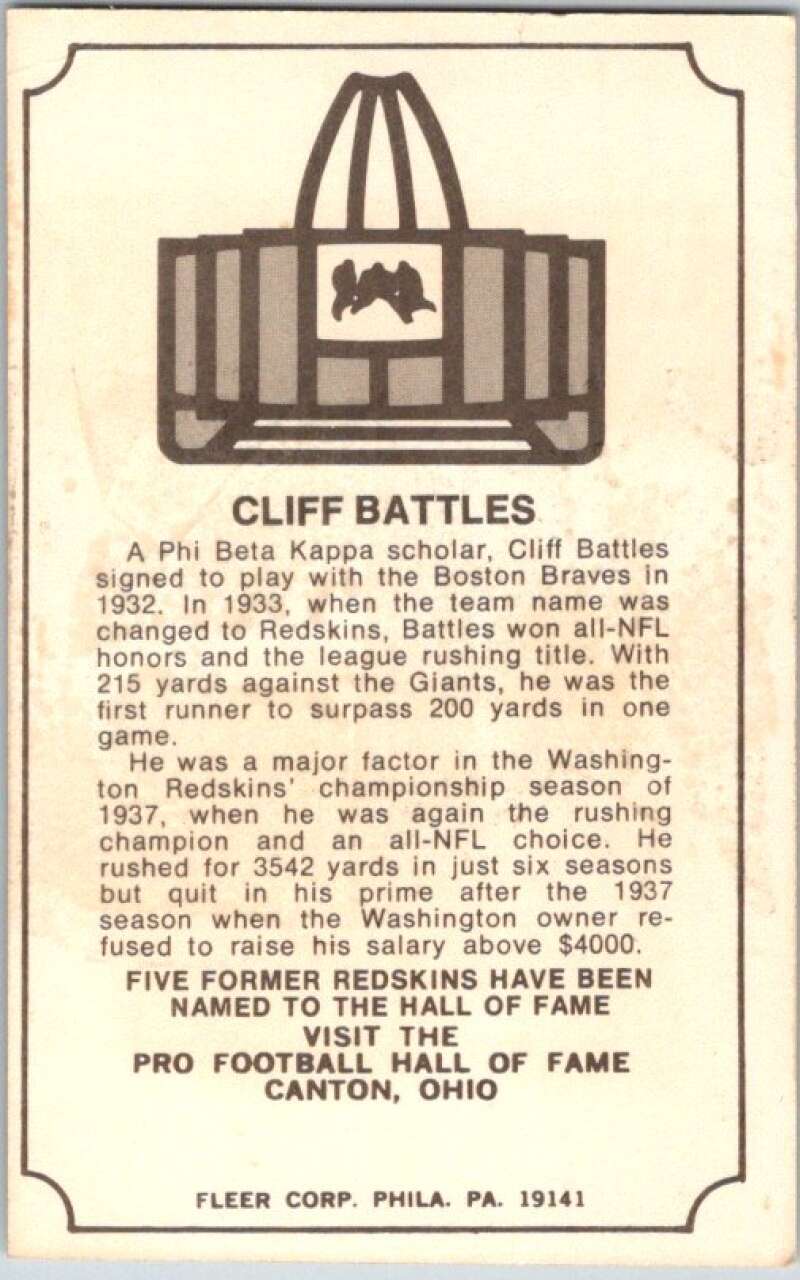 1974 Fleer The Immortal Roll Football #NNO Cliff Battles V46009