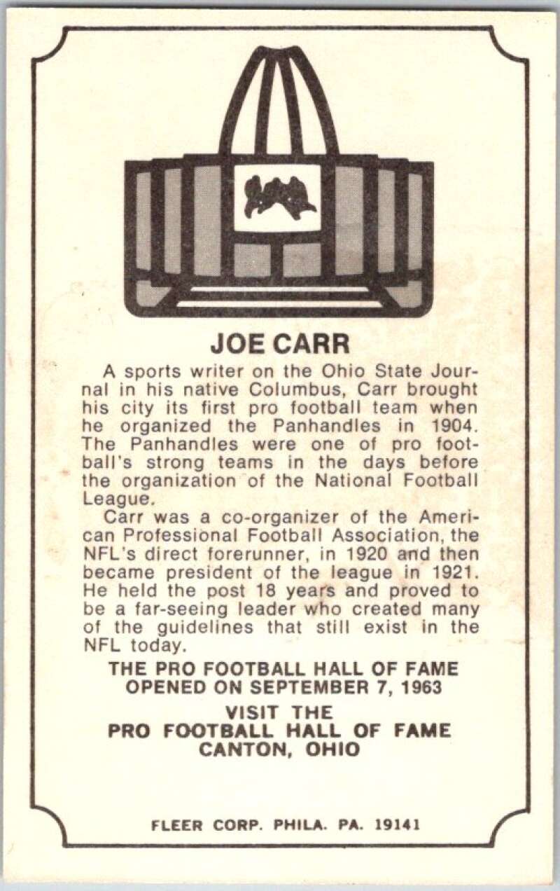 1974 Fleer The Immortal Roll Football #NNO Joe Carr V46018